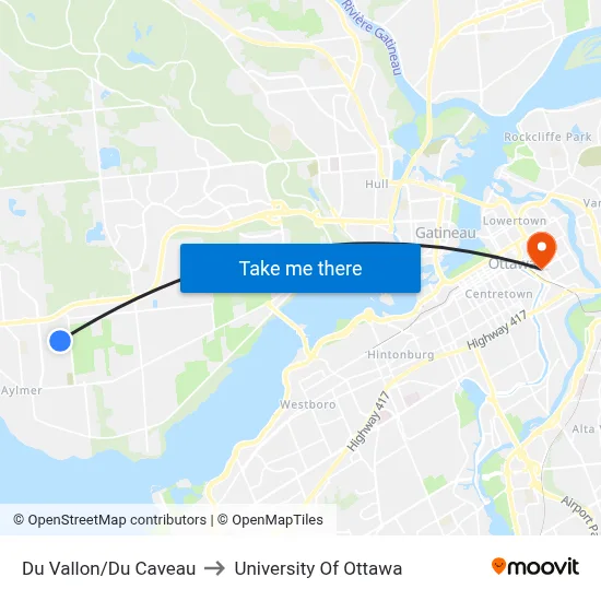 Du Vallon/Du Caveau to University Of Ottawa map
