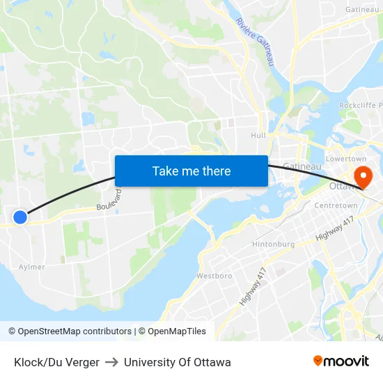 Klock/Du Verger to University Of Ottawa map