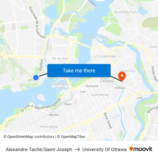 Alexandre-Taché/Saint-Joseph to University Of Ottawa map