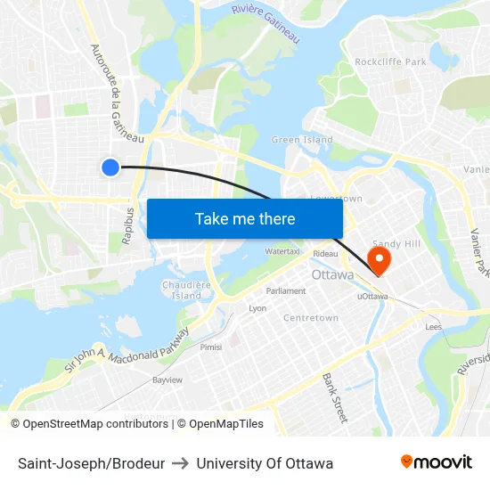 Saint-Joseph/Brodeur to University Of Ottawa map