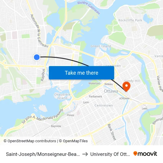 Saint-Joseph/Monseigneur-Beaudoin to University Of Ottawa map