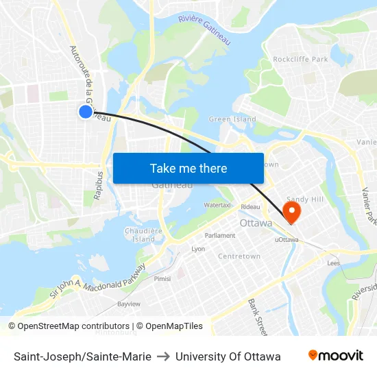Saint-Joseph/Sainte-Marie to University Of Ottawa map
