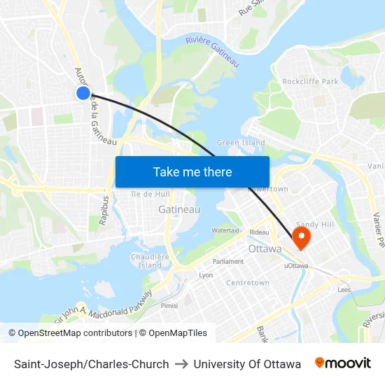 Saint-Joseph/Charles-Church to University Of Ottawa map