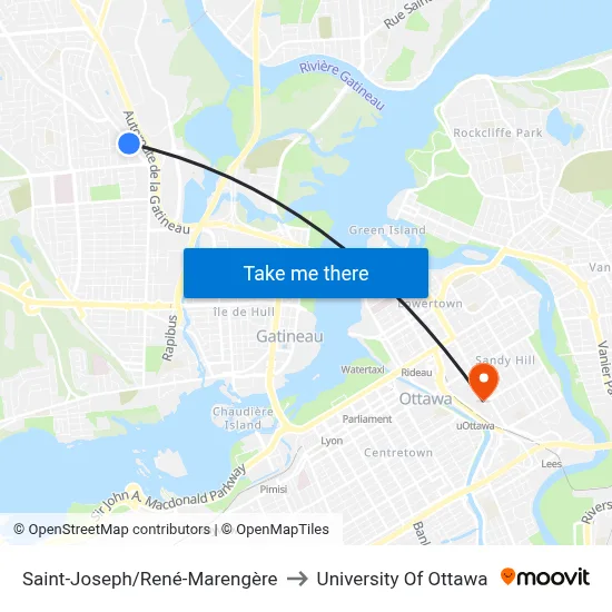 Saint-Joseph/René-Marengère to University Of Ottawa map