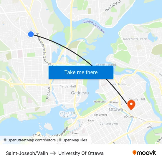 Saint-Joseph/Valin to University Of Ottawa map