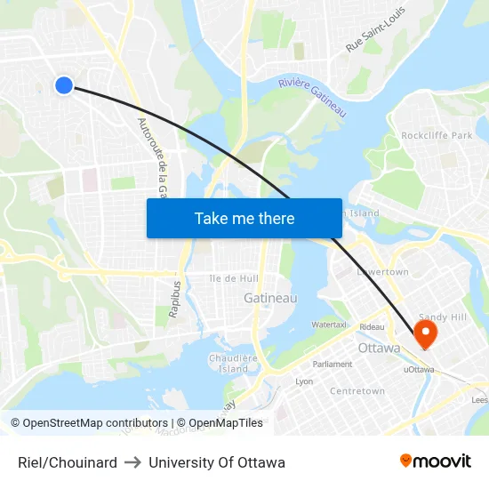 Riel/Chouinard to University Of Ottawa map