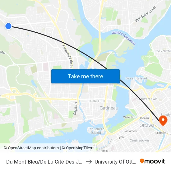 Du Mont-Bleu/De La Cité-Des-Jeunes to University Of Ottawa map