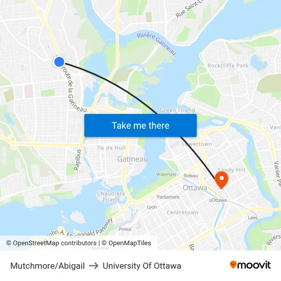 Mutchmore/Abigail to University Of Ottawa map