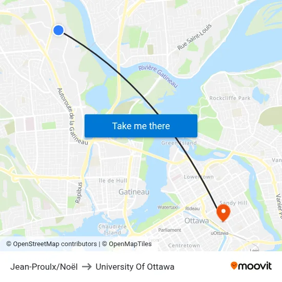 Jean-Proulx/Noël to University Of Ottawa map