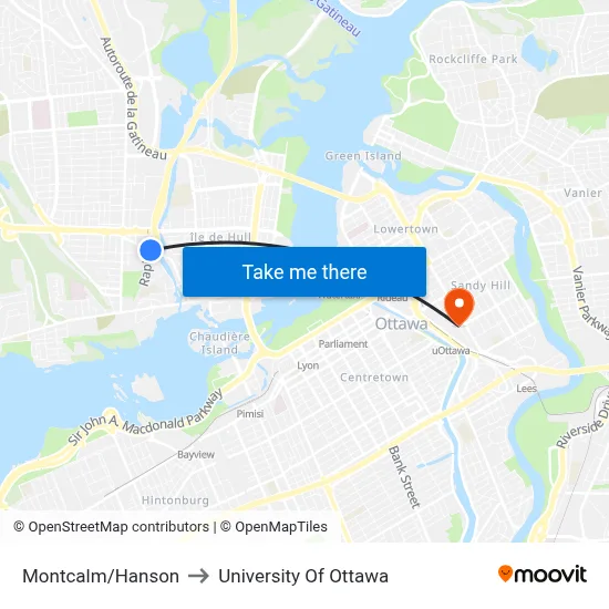 Montcalm/Hanson to University Of Ottawa map