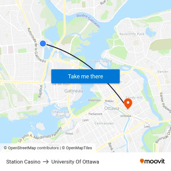 Station Casino to University Of Ottawa map