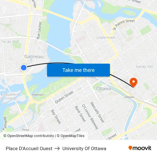 Place D'Accueil Ouest to University Of Ottawa map