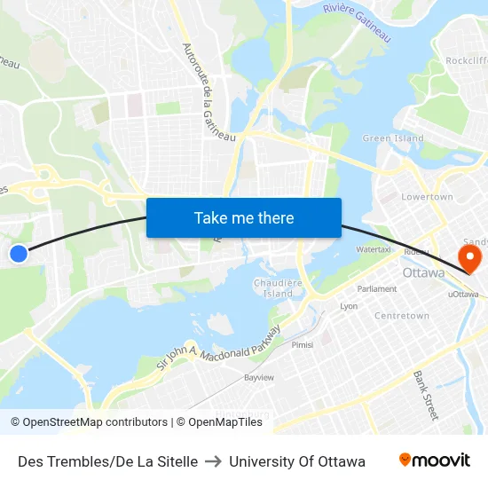 Des Trembles/De La Sitelle to University Of Ottawa map