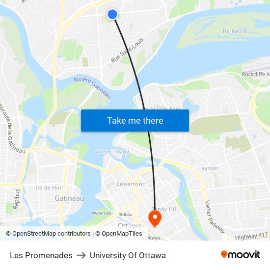 Les Promenades to University Of Ottawa map