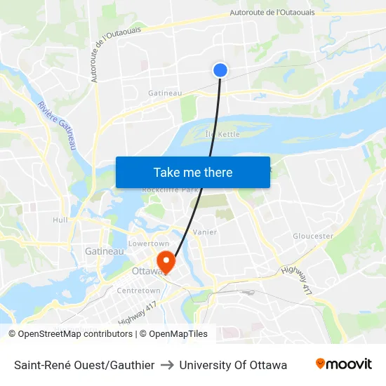 Saint-René Ouest/Gauthier to University Of Ottawa map