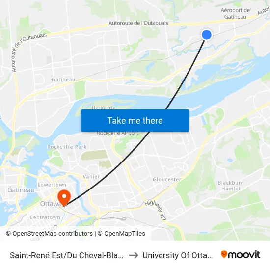 Saint-René Est/Du Cheval-Blanc to University Of Ottawa map
