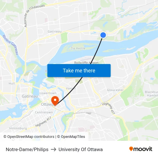 Notre-Dame/Philips to University Of Ottawa map