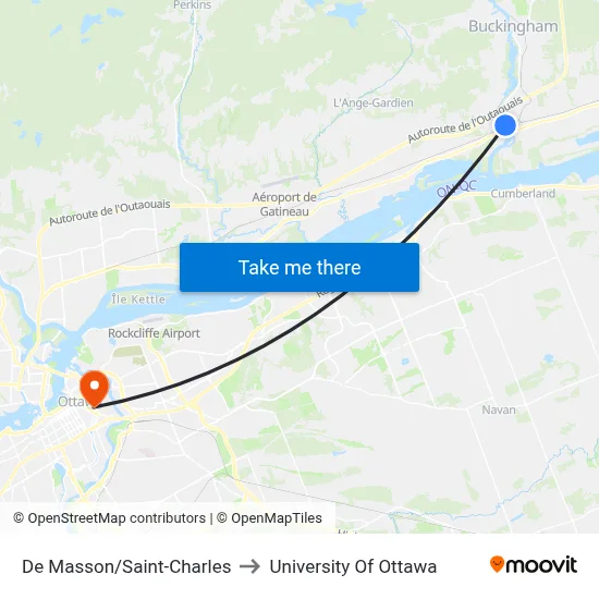 De Masson/Saint-Charles to University Of Ottawa map