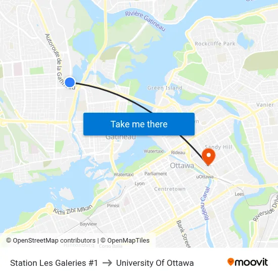 Station Les Galeries #1 to University Of Ottawa map