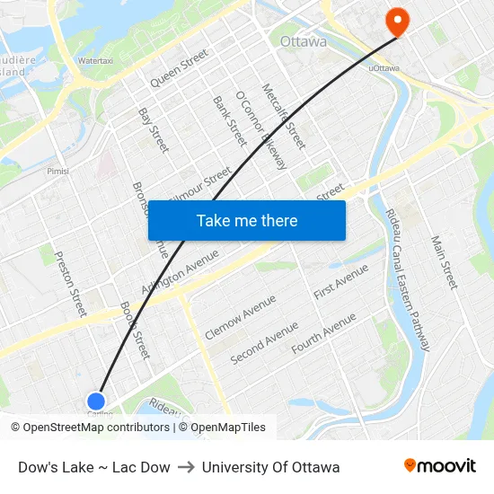 Dow's Lake ~ Lac Dow to University Of Ottawa map