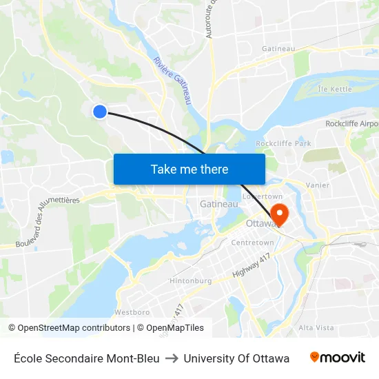 École Secondaire Mont-Bleu to University Of Ottawa map