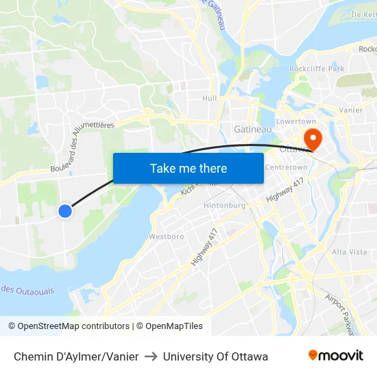 Chemin D'Aylmer/Vanier to University Of Ottawa map