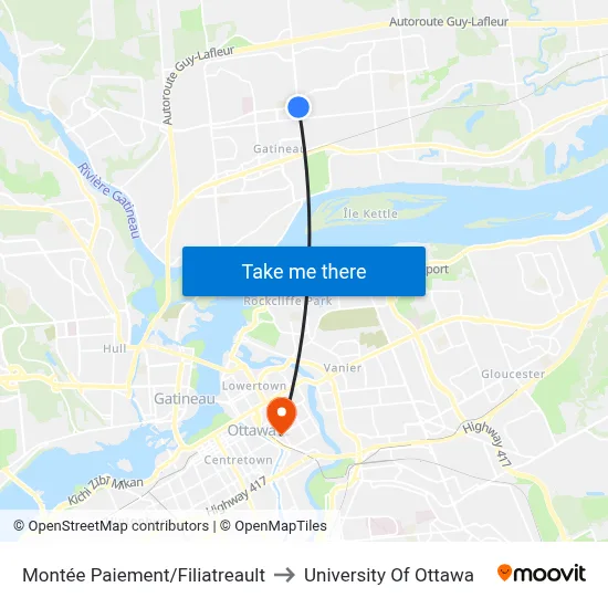 Montée Paiement/Filiatreault to University Of Ottawa map