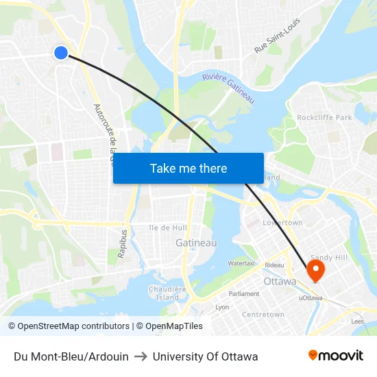 Du Mont-Bleu/Ardouin to University Of Ottawa map
