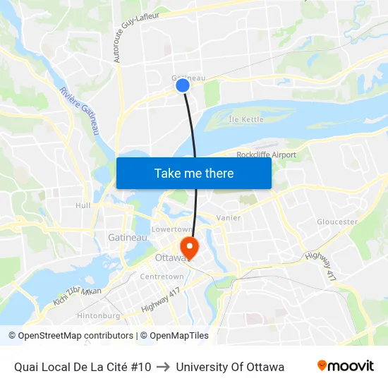 Quai Local De La Cité #10 to University Of Ottawa map