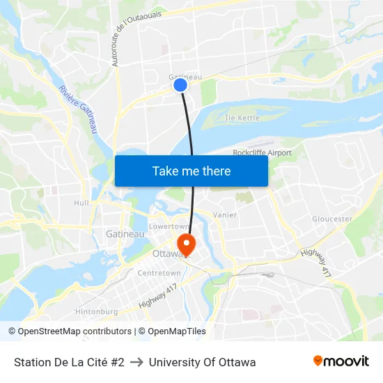 Station De La Cité #2 to University Of Ottawa map