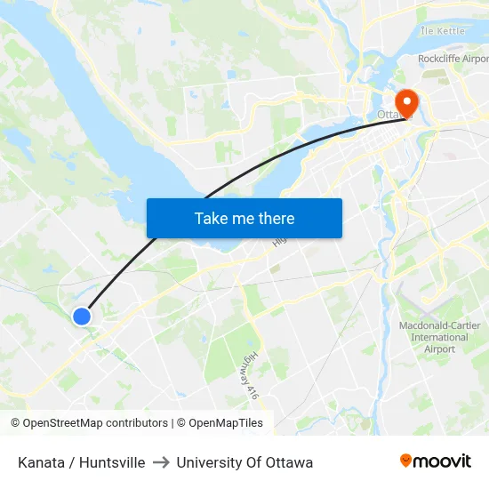 Kanata / Huntsville to University Of Ottawa map