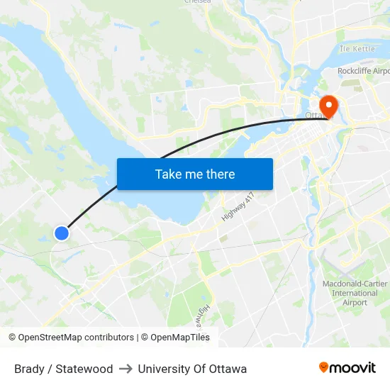 Brady / Statewood to University Of Ottawa map