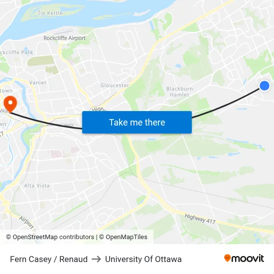 Fern Casey / Renaud to University Of Ottawa map