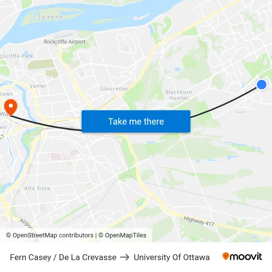 Fern Casey / De La Crevasse to University Of Ottawa map