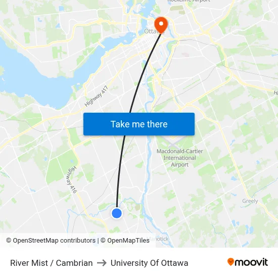 River Mist / Cambrian to University Of Ottawa map