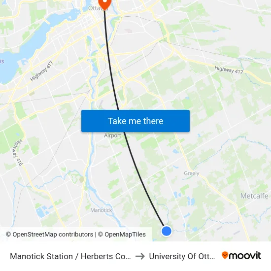 Manotick Station / Herberts Corners to University Of Ottawa map