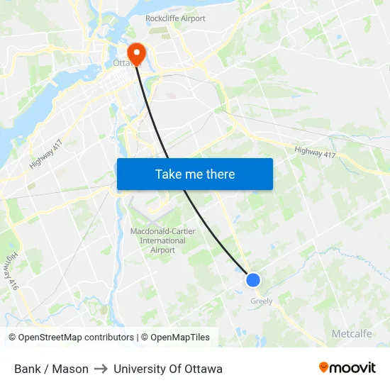 Bank / Mason to University Of Ottawa map