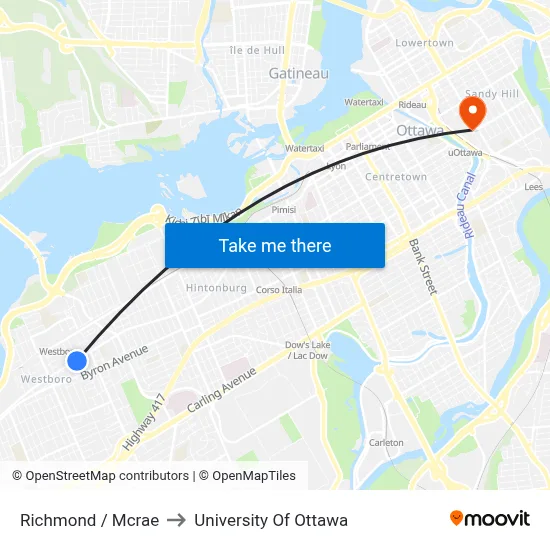 Richmond / Mcrae to University Of Ottawa map