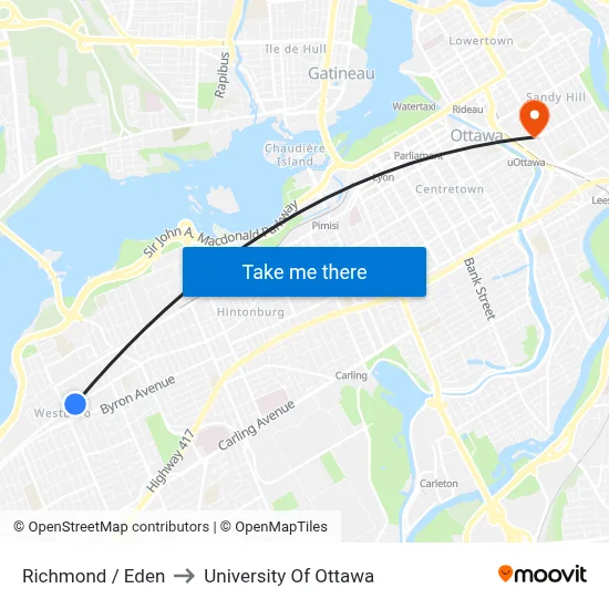 Richmond / Eden to University Of Ottawa map