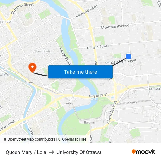 Queen Mary / Lola to University Of Ottawa map