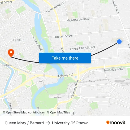 Queen Mary / Bernard to University Of Ottawa map