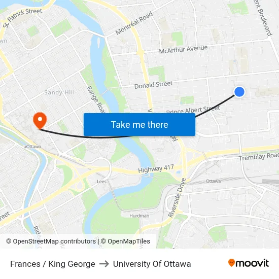 Frances / King George to University Of Ottawa map