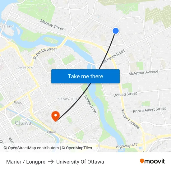 Marier / Longpre to University Of Ottawa map