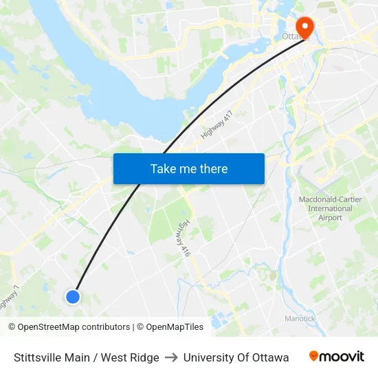 Stittsville Main / West Ridge to University Of Ottawa map