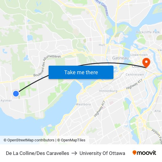 De La Colline/Des Caravelles to University Of Ottawa map