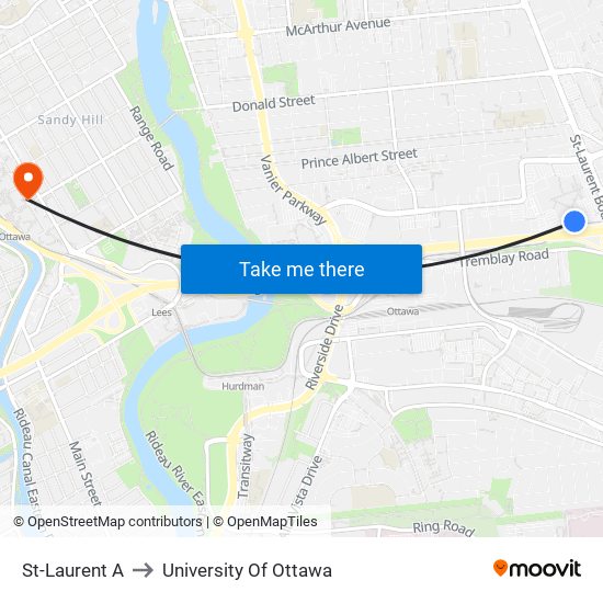 St-Laurent A to University Of Ottawa map