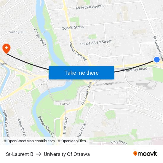 St-Laurent B to University Of Ottawa map