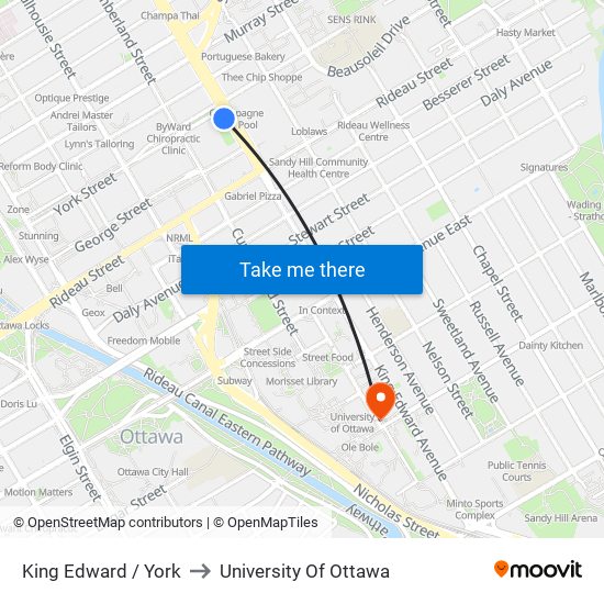 King Edward / York to University Of Ottawa map