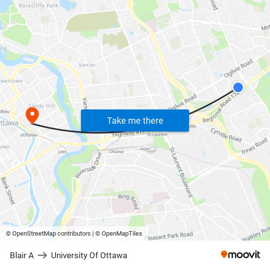 Blair A to University Of Ottawa map