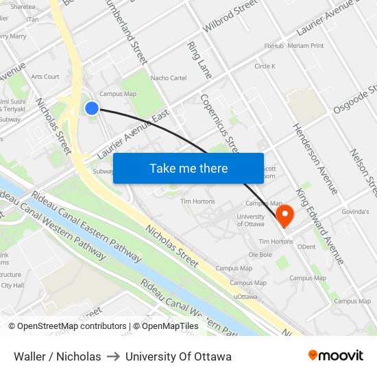 Waller / Nicholas to University Of Ottawa map